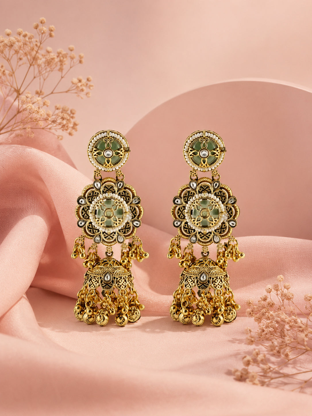 Aanura Green Enamel Antique Floral Earrings