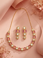 Aanura Oval Kundan Linked Necklace & Earrings