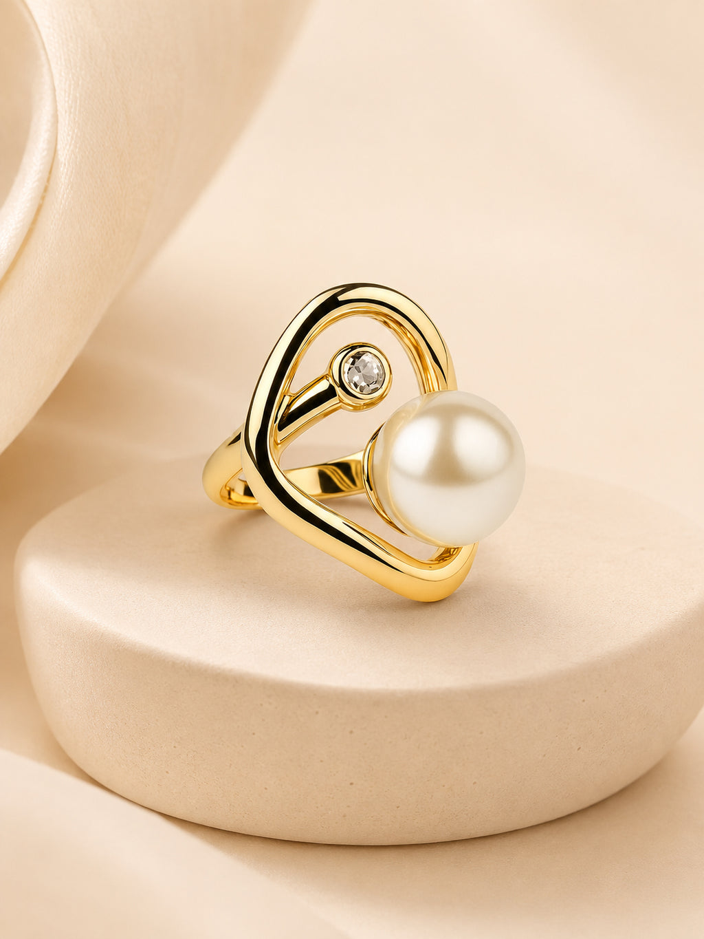 18K Gold-Plated Modern Pearl & Crystal Ring – Anti-Tarnish, Waterproof