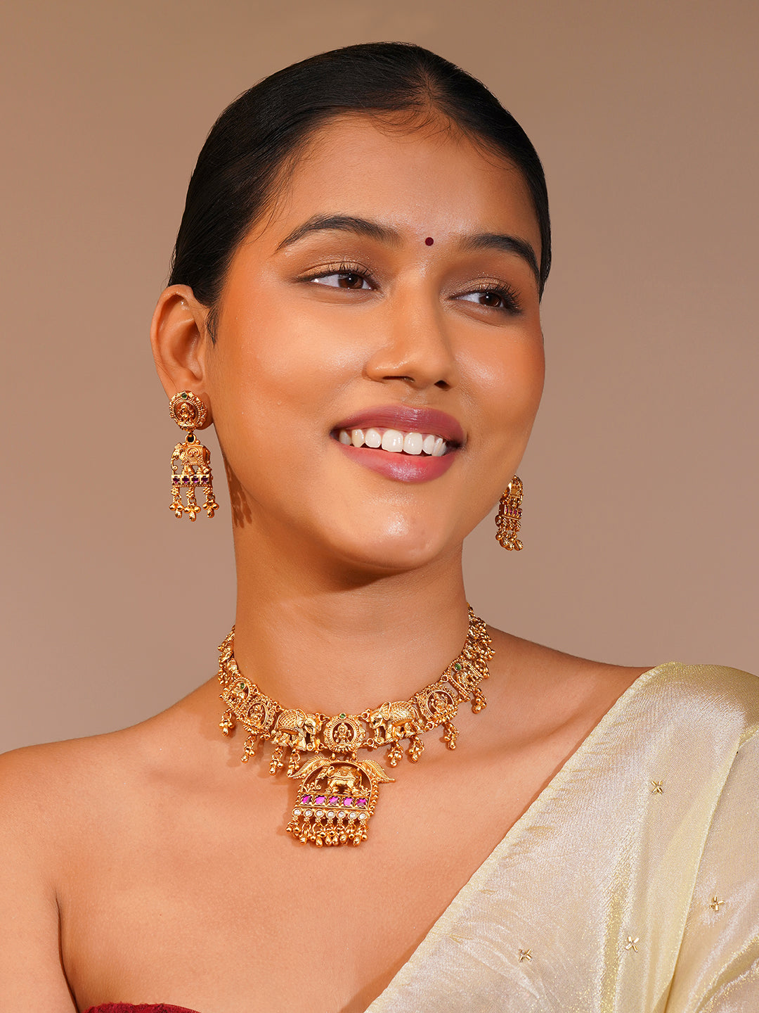 Aanura Gold Plated Heritage Temple Necklace Set