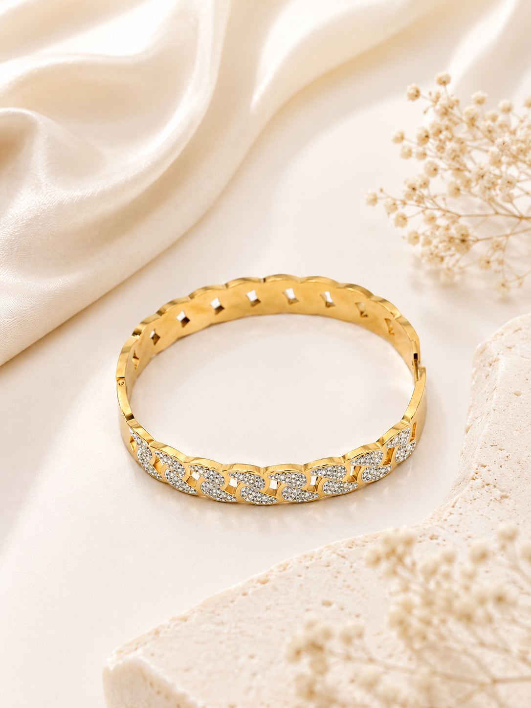 Aanura Crystal Link Gold Plated Bangle Bracelet