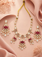 Aanura Green Beaded Kundan Necklace & Earrings Set