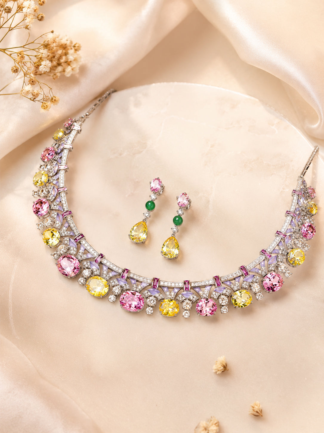 Aanura Yellow & Pink Gemstone Choker Necklace