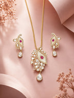 Aanura White Leaf Pendant Necklace & Earrings