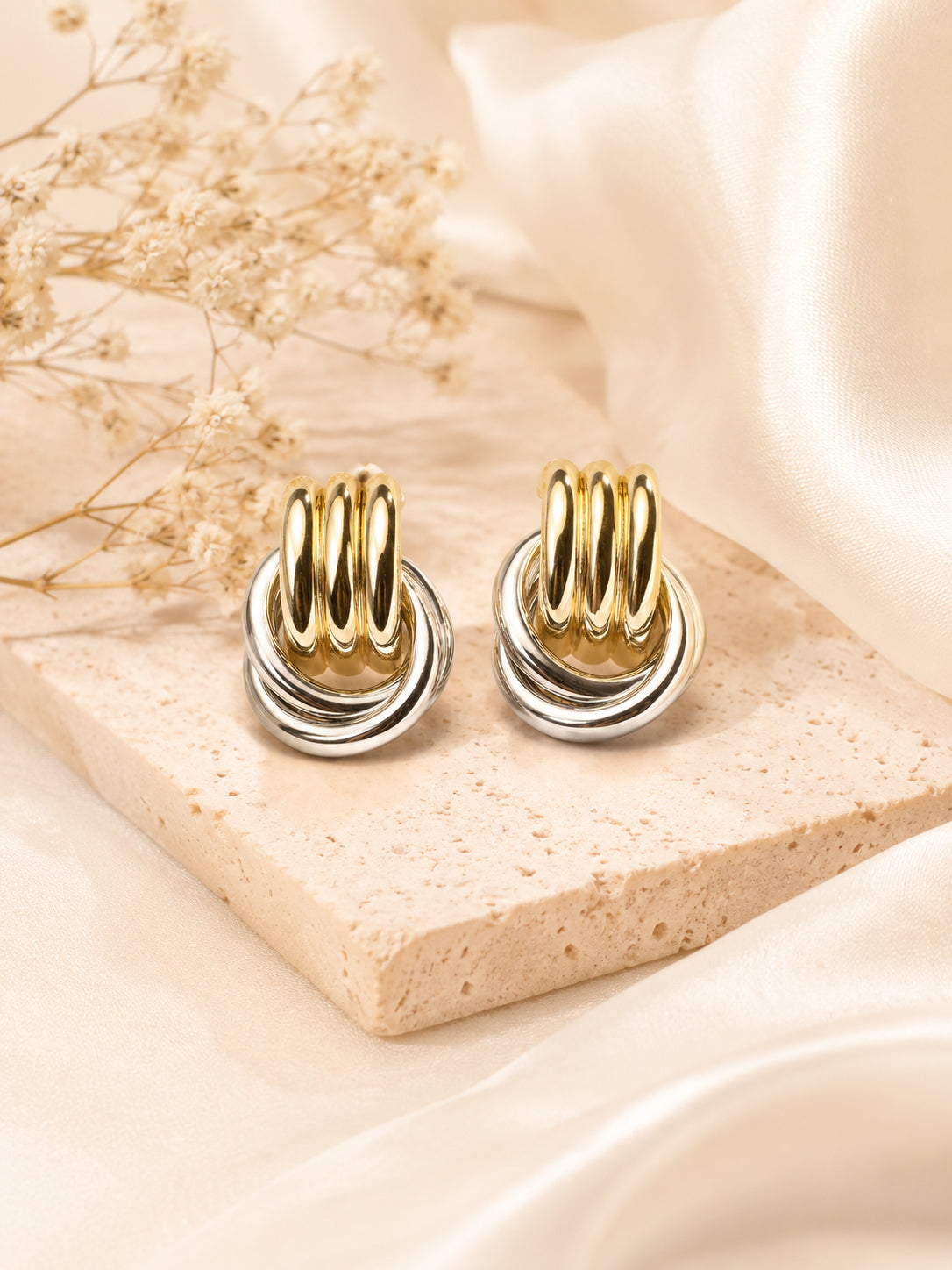 Aanura Dual-Tone Knot Statement Earrings