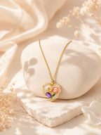 Floral Heart Charm Necklace in 18K Gold Plating
