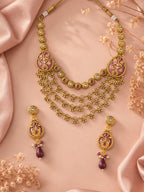 Aanura Layered Gold Necklace Set with Pearl Drop Earrings