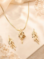 Aanura Golden Leaf Cascade Necklace & Earrings Set