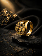 18K Gold Tree Anti-Tarnish Waterproof Ring For Men