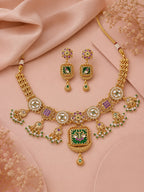 Aanura Gold Plated Royal Pendant Necklace Set