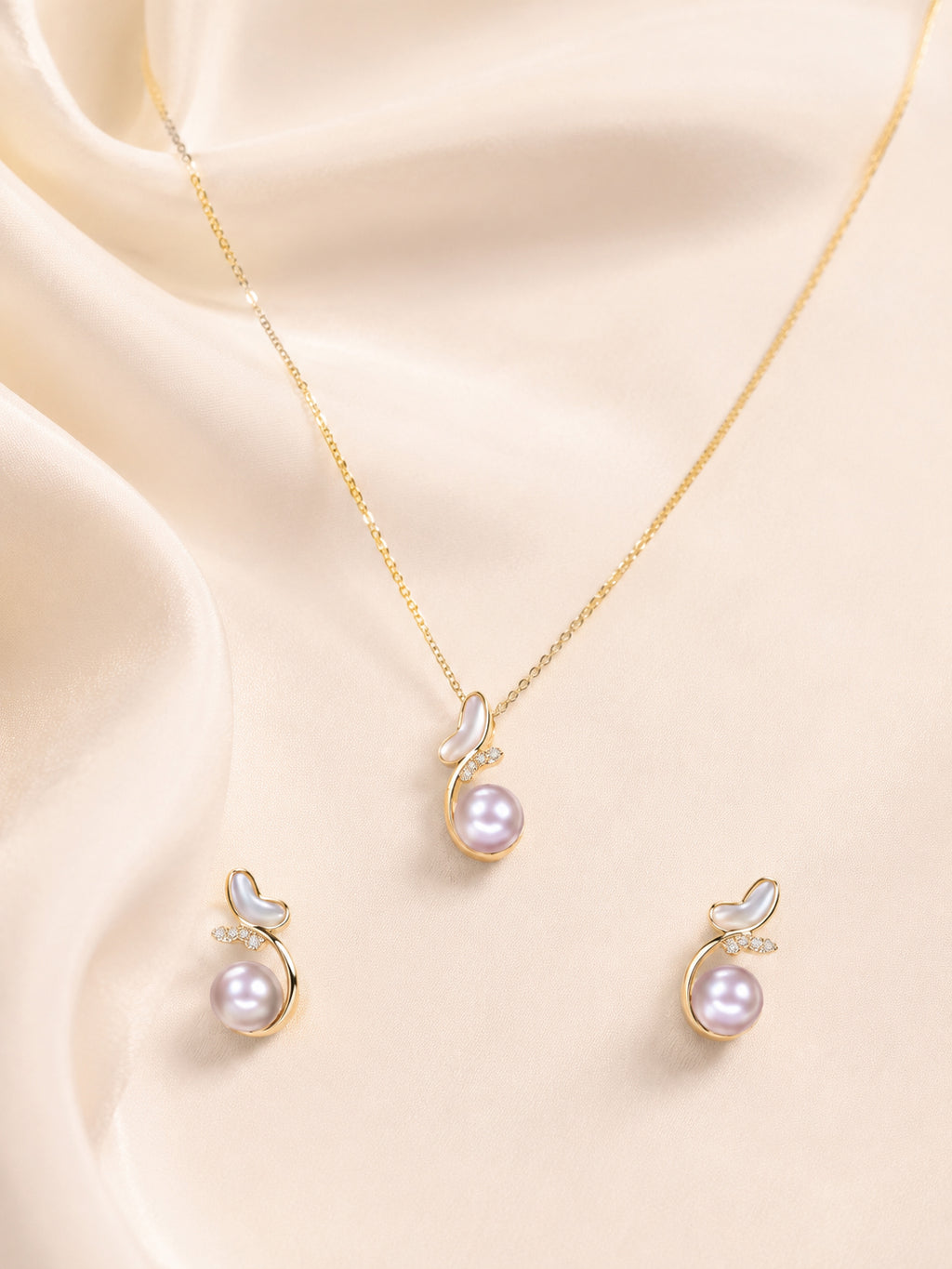 Aanura Pink Pearl Leaf Necklace & Earrings Set