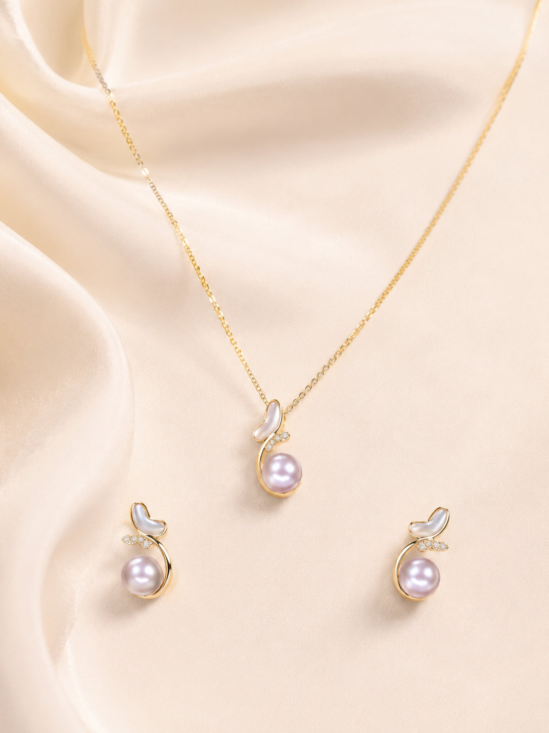 Aanura Pink Pearl Leaf Necklace & Earrings Set