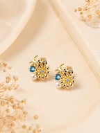 Water-Resistant Floral Pearl Stud Earrings in 18K Gold Plating