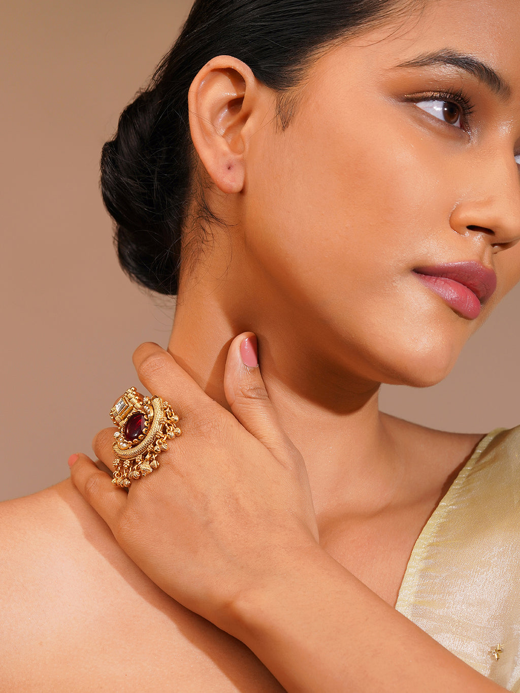 Aanura Ornate Crescent Adjustable Statement Ring
