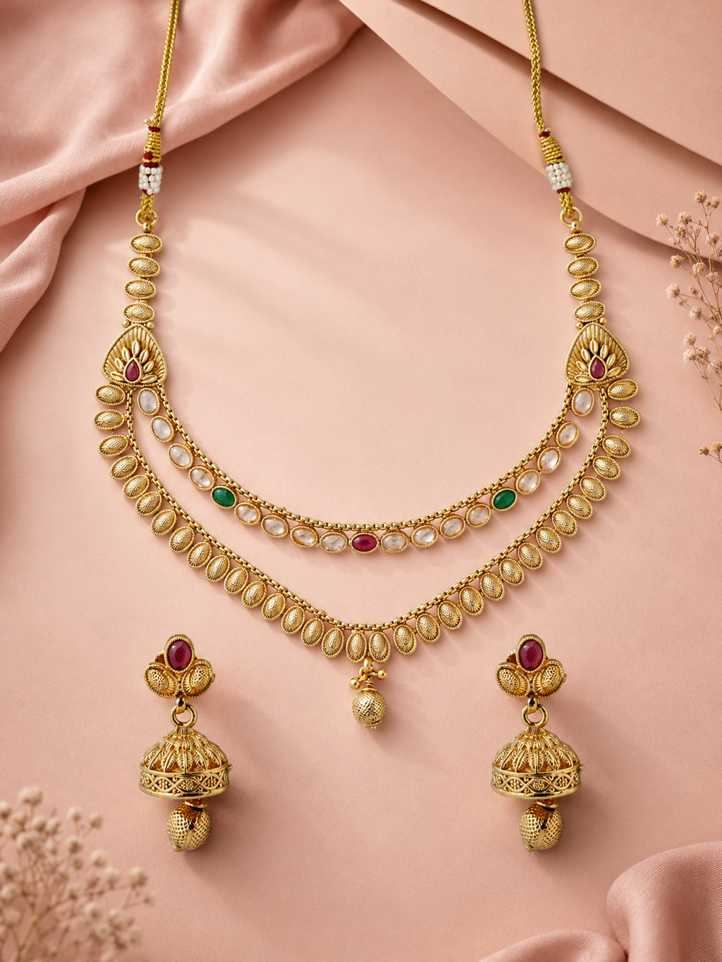 Aanura Gold Plated Dual-Layer Necklace Set