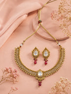 Aanura Antique Pearl Drop Kundan Choker Necklace Set
