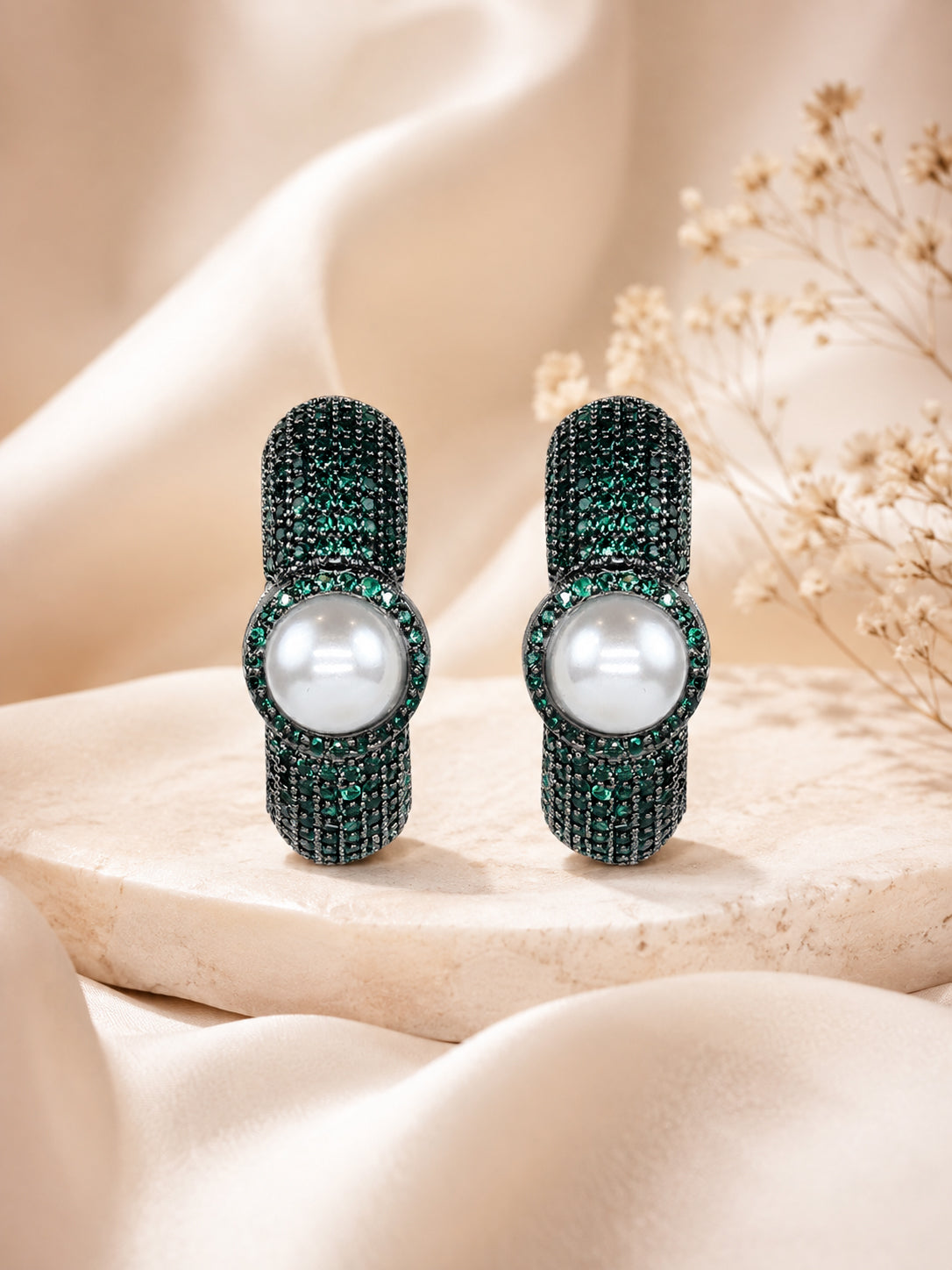 Aanura Purple Pavé Pearl Hoop Earrings
