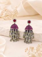 Aanura Red Dome Tassel Jhumka-Style Earrings