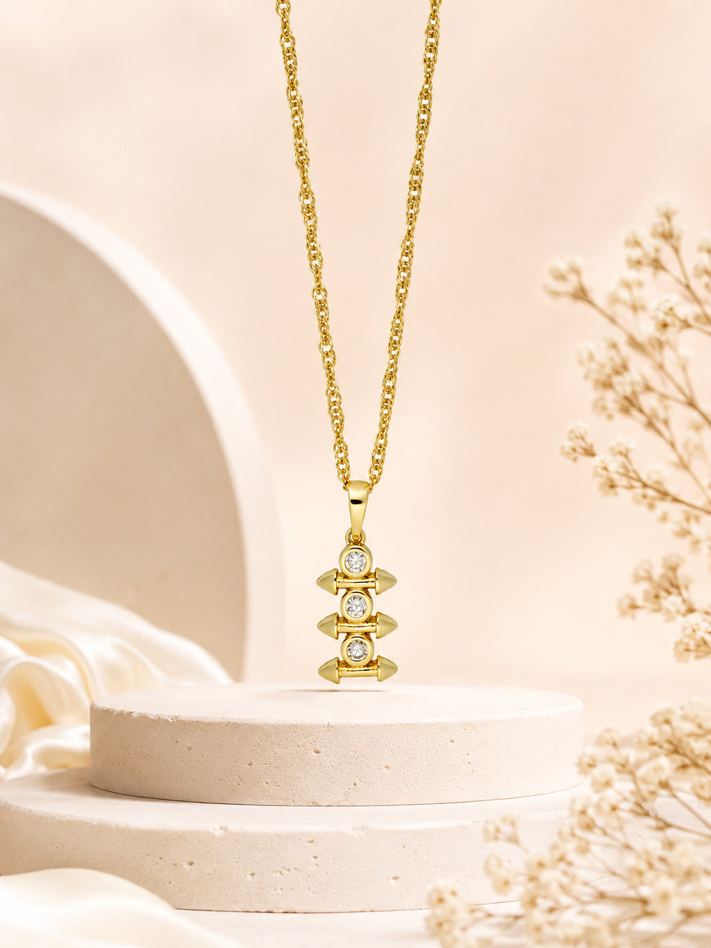 Triple Crystal Arrow Bar Necklace with 18K Gold Plating
