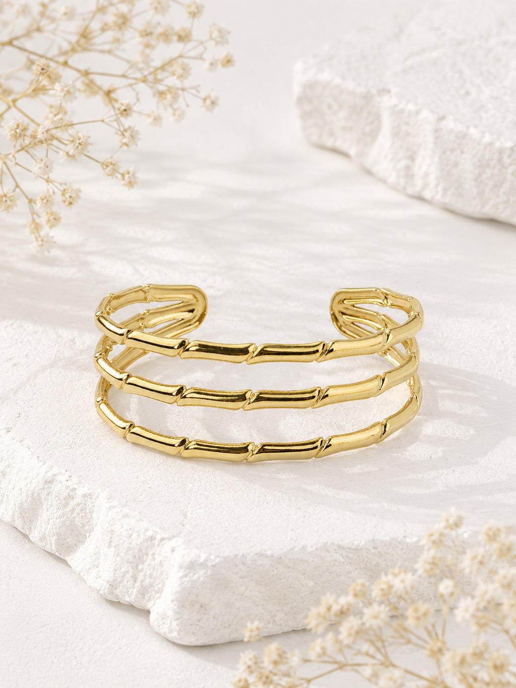 Aanura Triple Bamboo Gold Cuff Bracelet