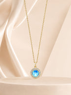 18K Gold Plated Sea Blue Halo Crystal Pendant Necklace