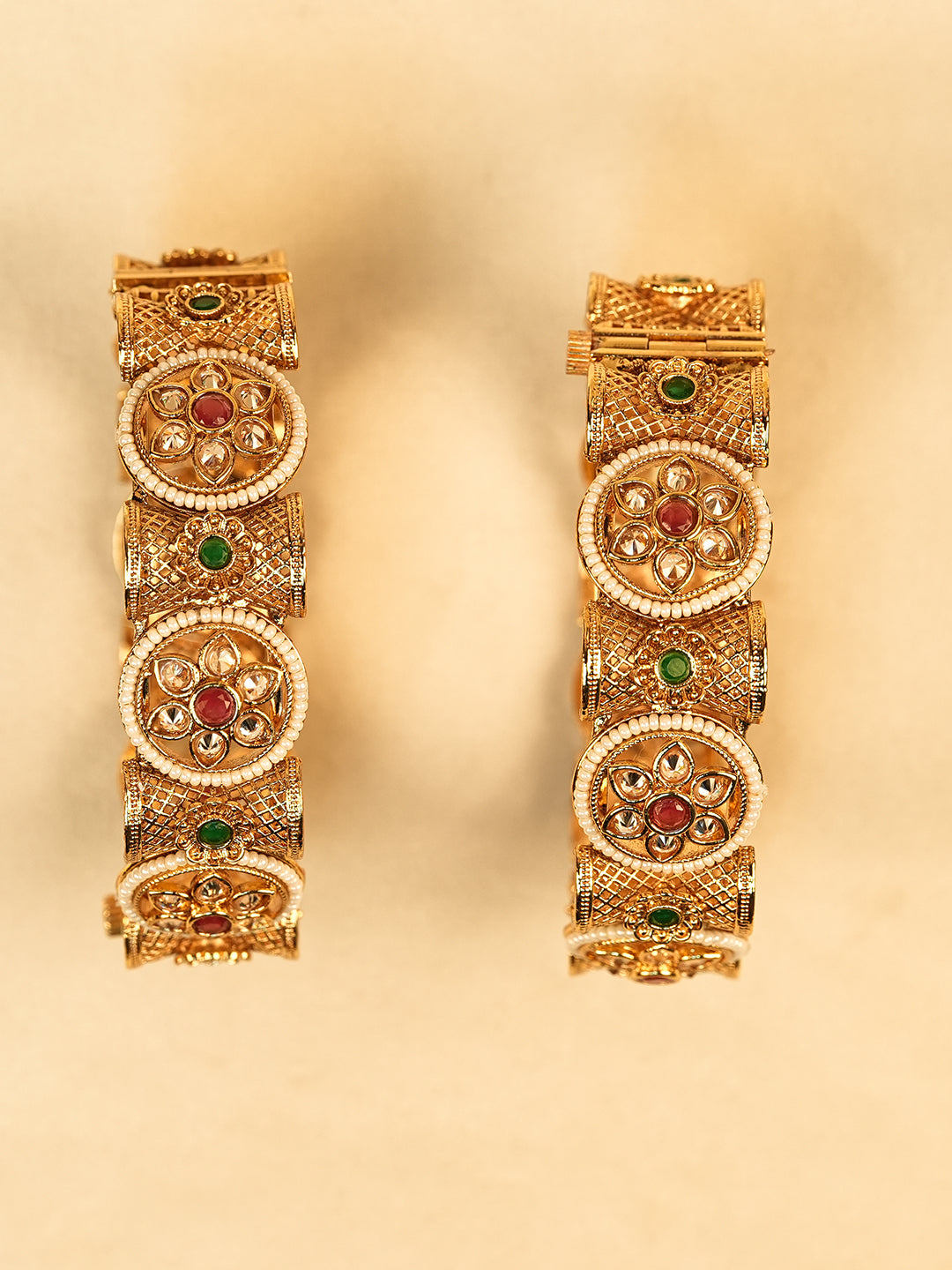 Aanura Gold Plated Heritage Stone Bangle Bracelet