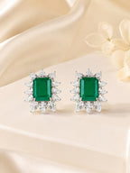 Aanura Emerald-Cut Green CZ Halo Statement Stud Earrings