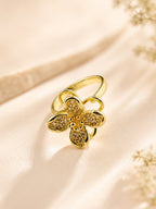Gold Plated Petal Bloom Crystal Anti-Tarnish Ring
