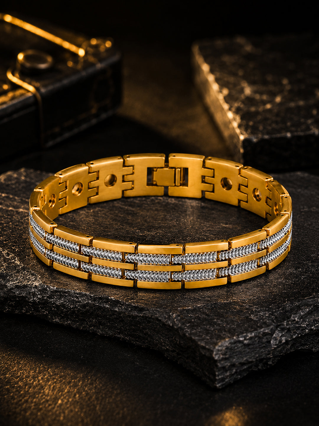 18K Gold Plated Rope Chain & Dual-Tone Bracelet Combo for Men