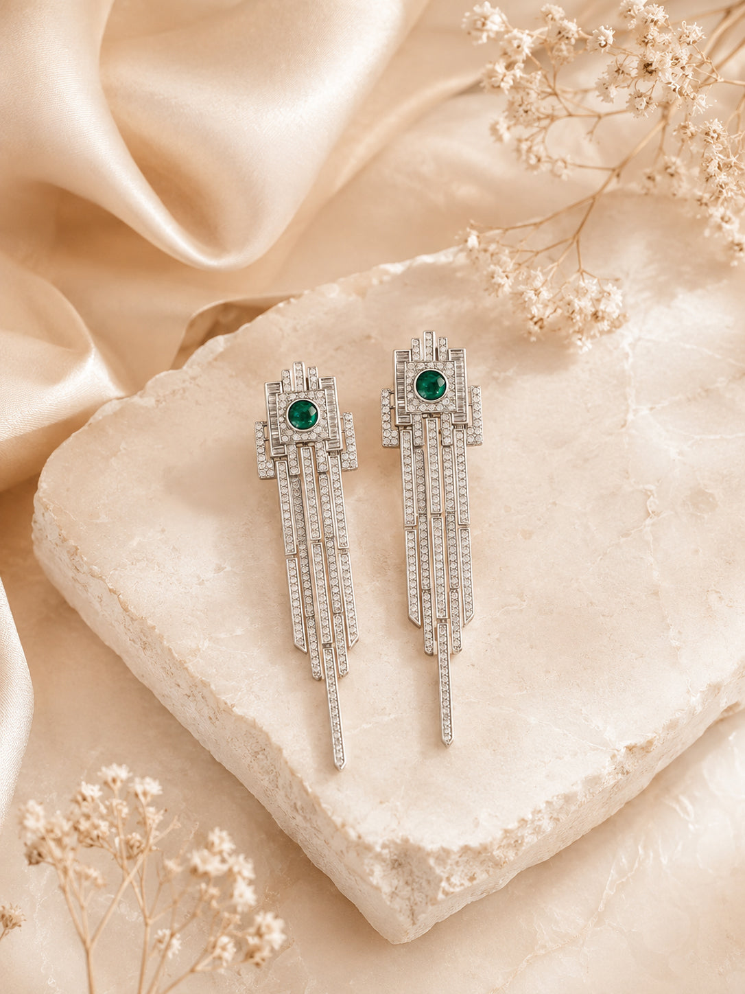 Aanura Emerald Crystal Art Deco Drop Earrings