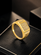 Aanura 18K Gold-Plated Crystal Statement Anti tarnish & Water-Proof  Ring For Men's