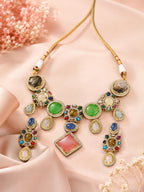 Aanura Navratna Statement Necklace with Multicolor Stones