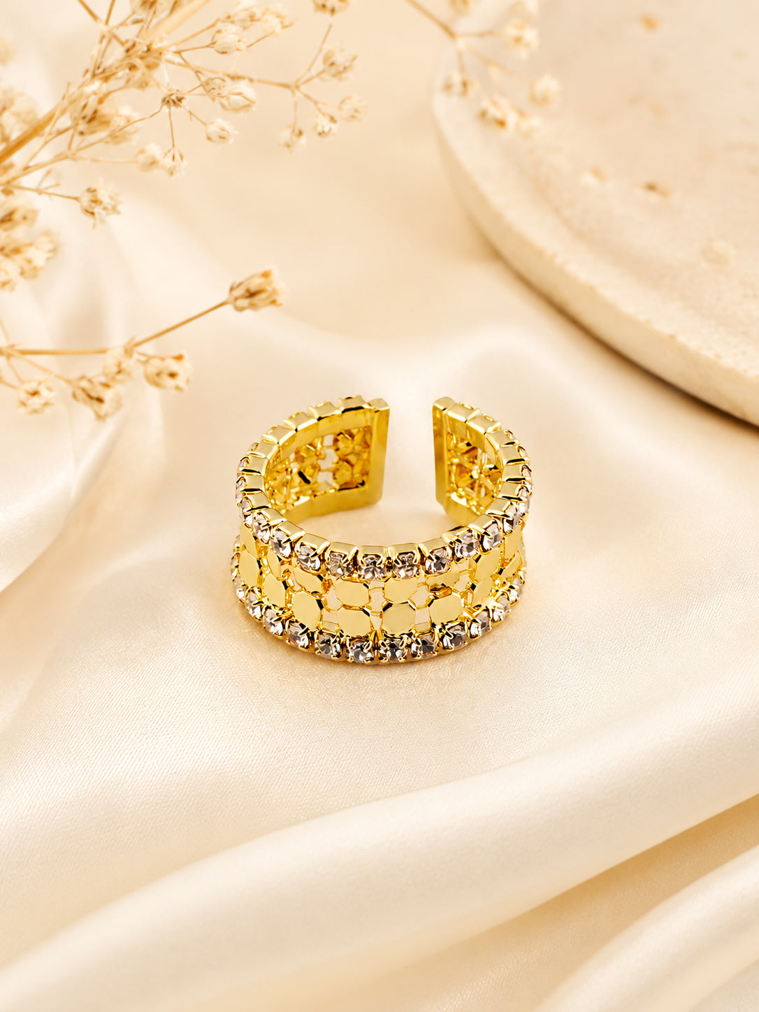 18K Gold Plated Crystal Edge Open Band Ring