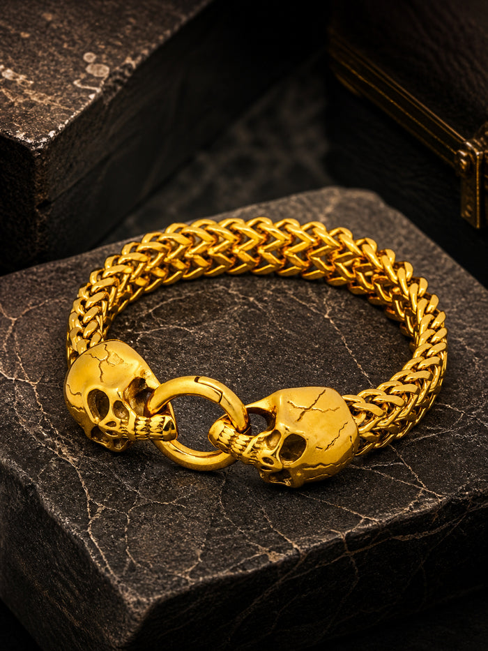 18K Gold-Plated Skull Chain Anti-Tarnish Waterproof Stainless Steel Bracelet for men