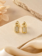 18k Gold Plated Crystal Lock Drop Stud Earrings