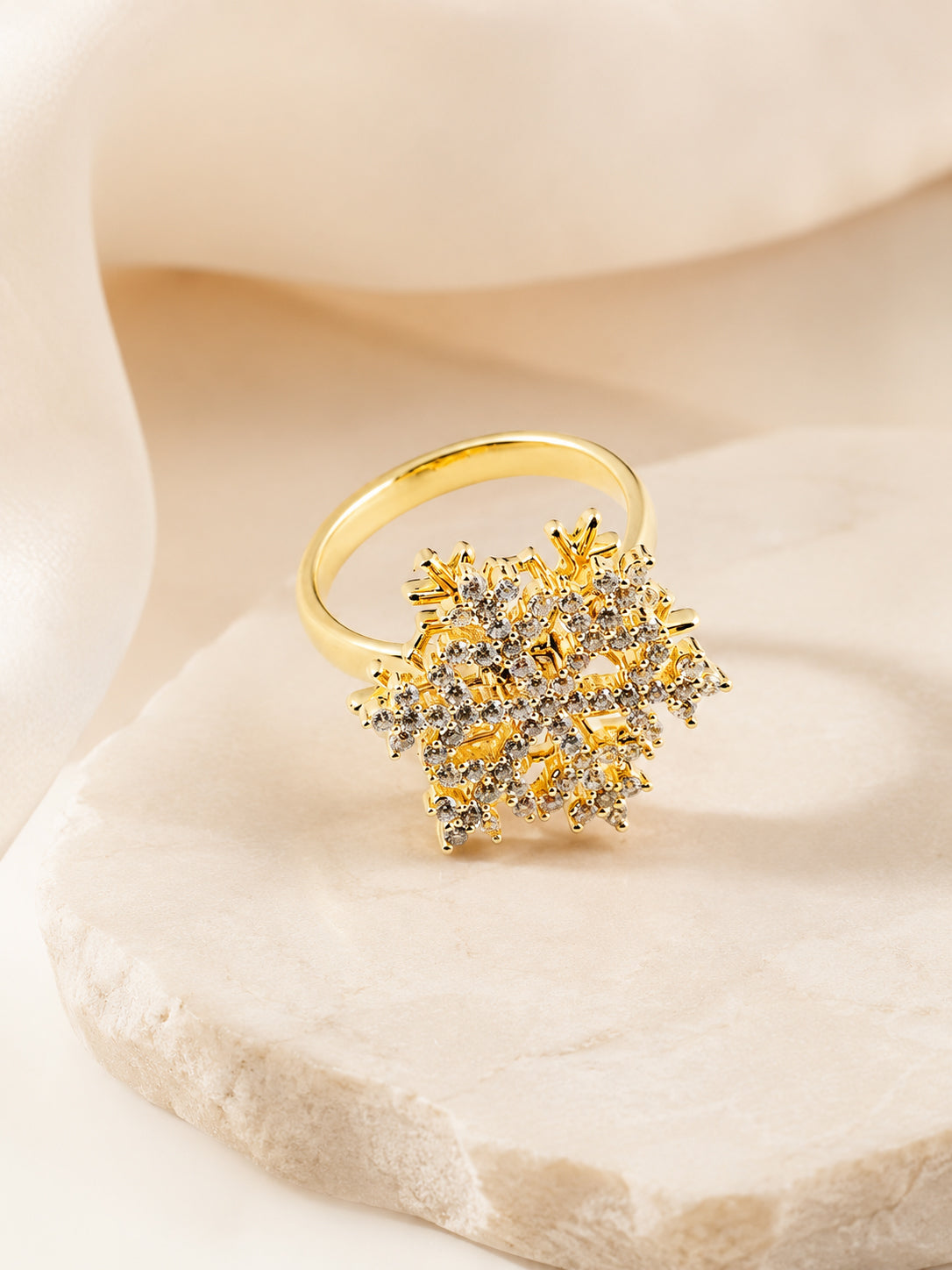 18K Gold Plated Floral Sparkle Statement Ring