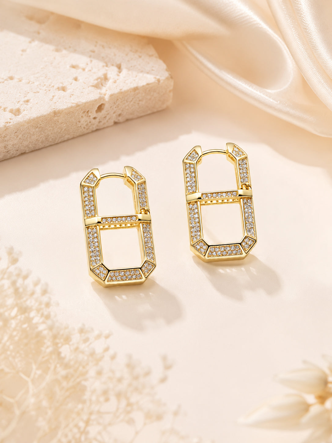 Aanura Geometric Gold Crystal Hoop Earrings