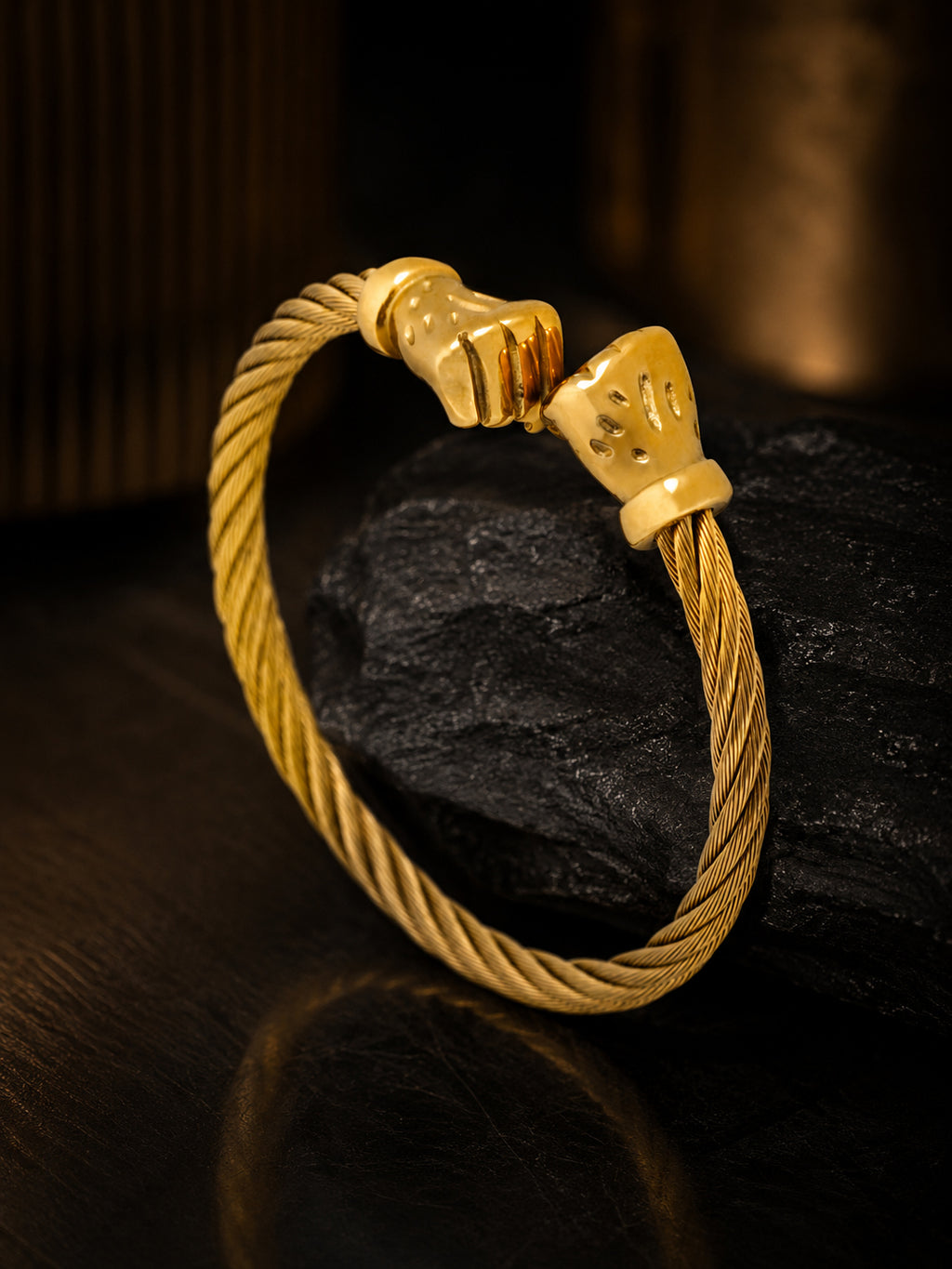 Aanura Gold Skull Cuff Bracelet For Men