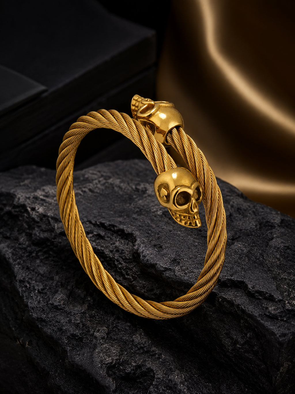 Gold Plated Skull Bracelet & Rhodium Plated Trident Pendant Combo