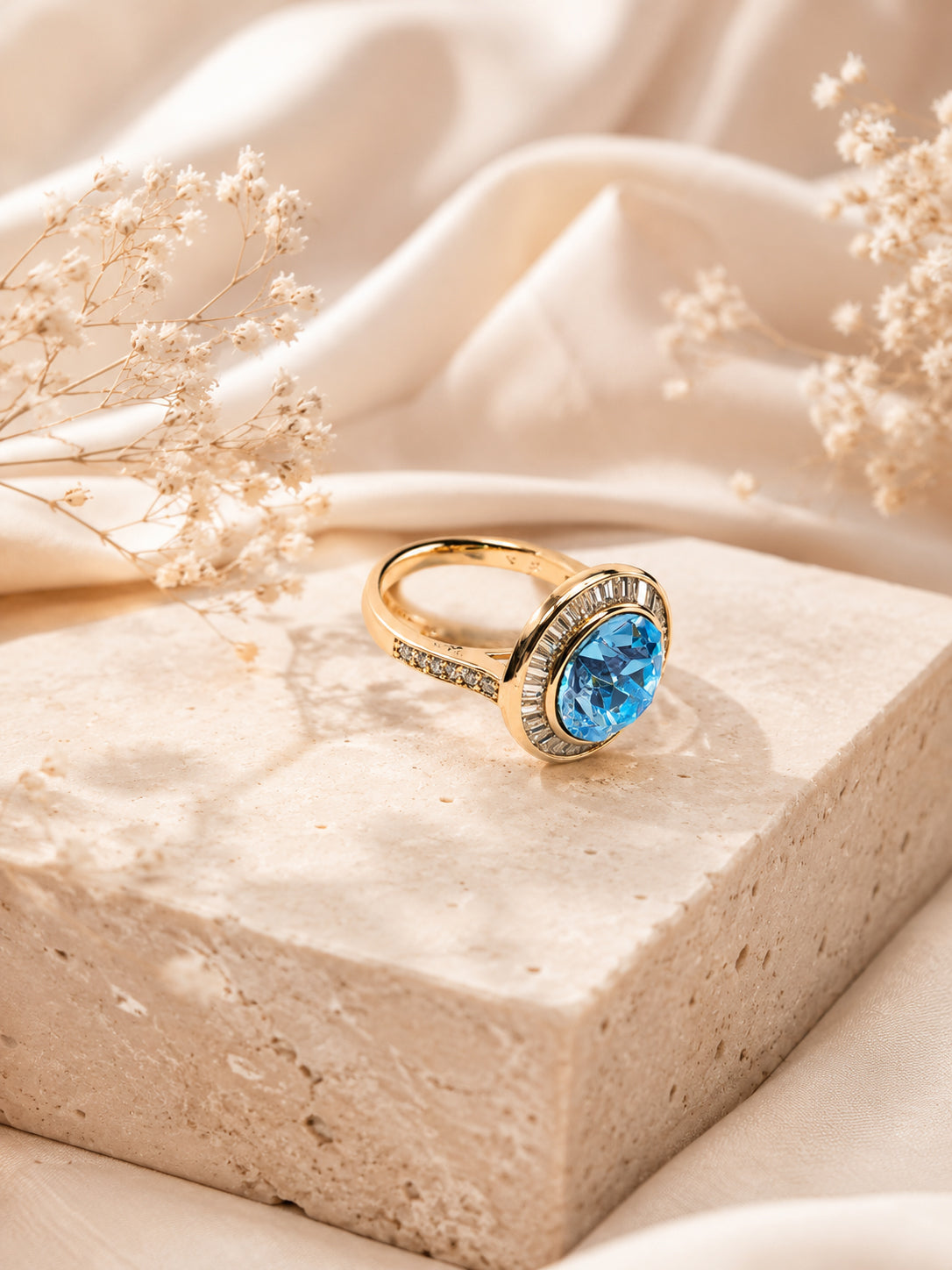 18K Gold Plated Blue Crystal Anti-Tarnish Waterproof Ring