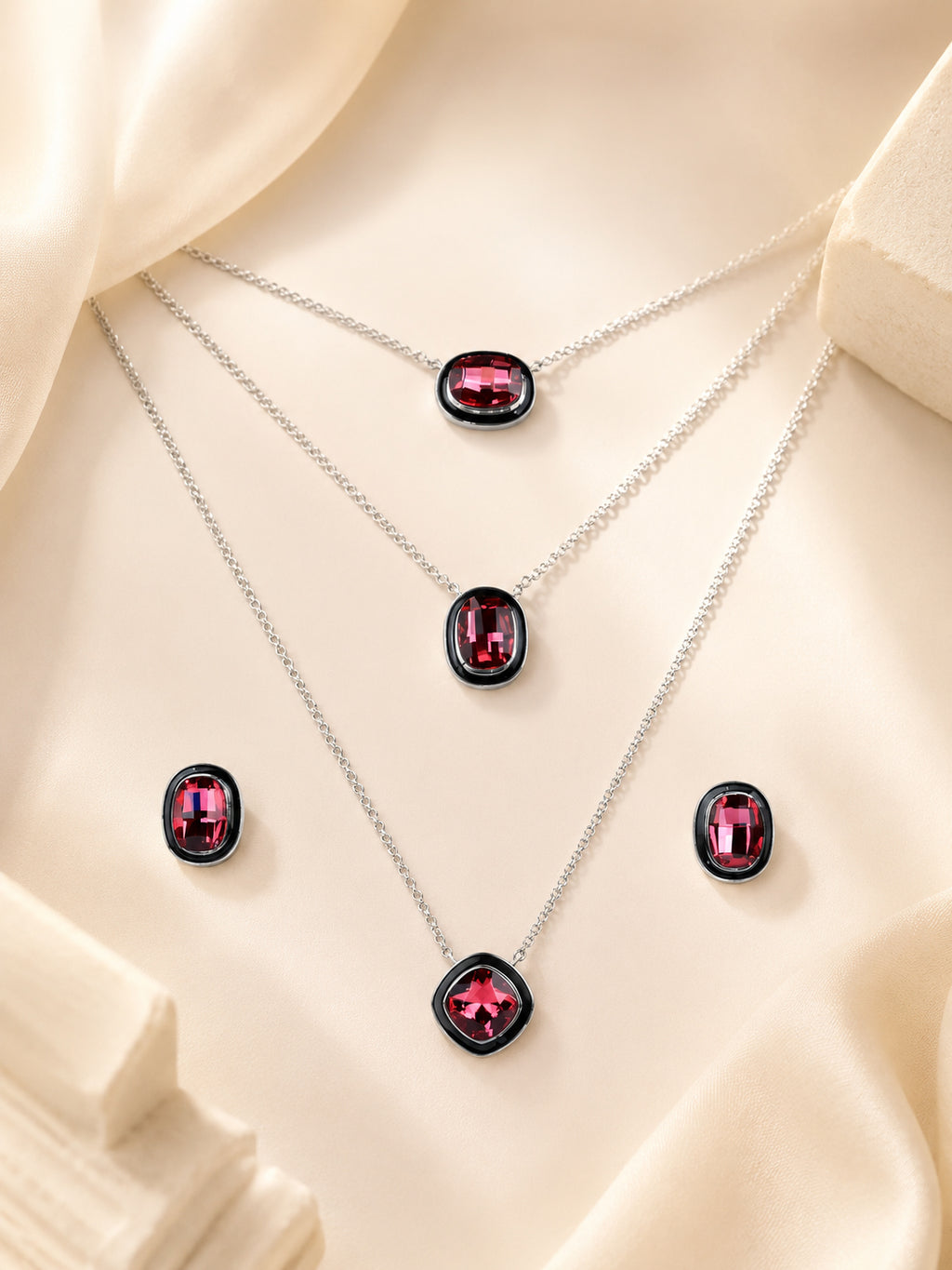 Aanura Layered Red Pendant Necklace Set