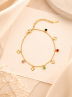 18K Gold Plated Clover Stone Charm Adjustable Bracelet
