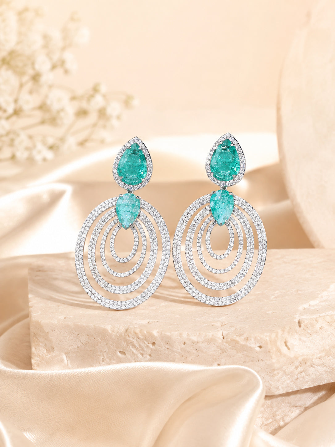 Aanura Emerald Teardrop Multi-Hoop Dangle Earrings