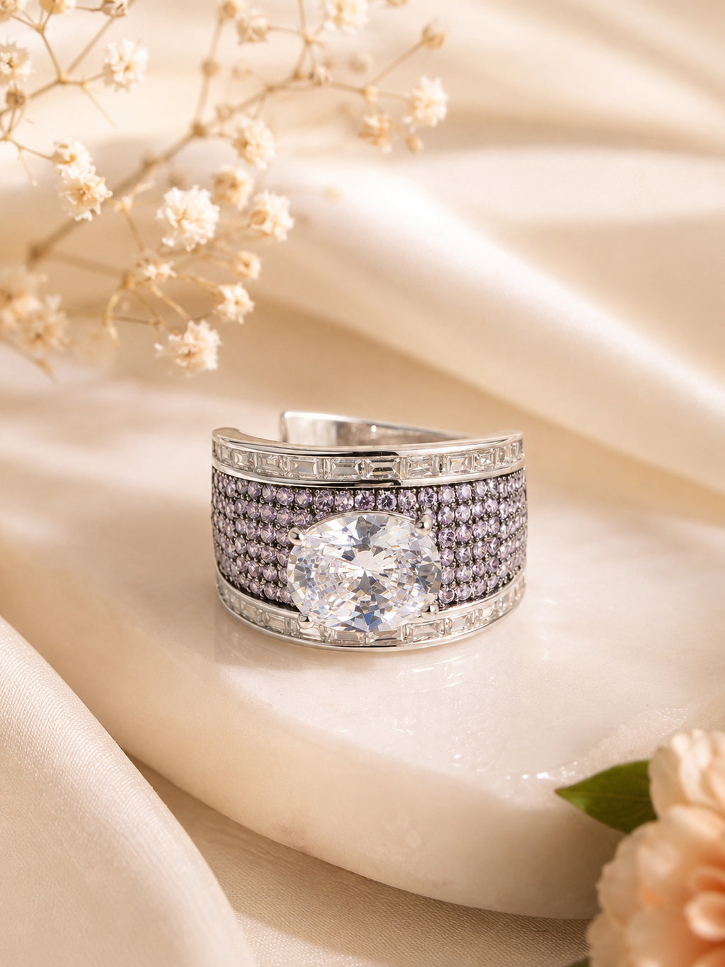 Rhodium Plated Emerald Pavé Anti-Tarnish Waterproof Ring