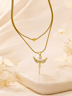 18K Gold Plated Angel Charm Layered Snake Chain Necklace
