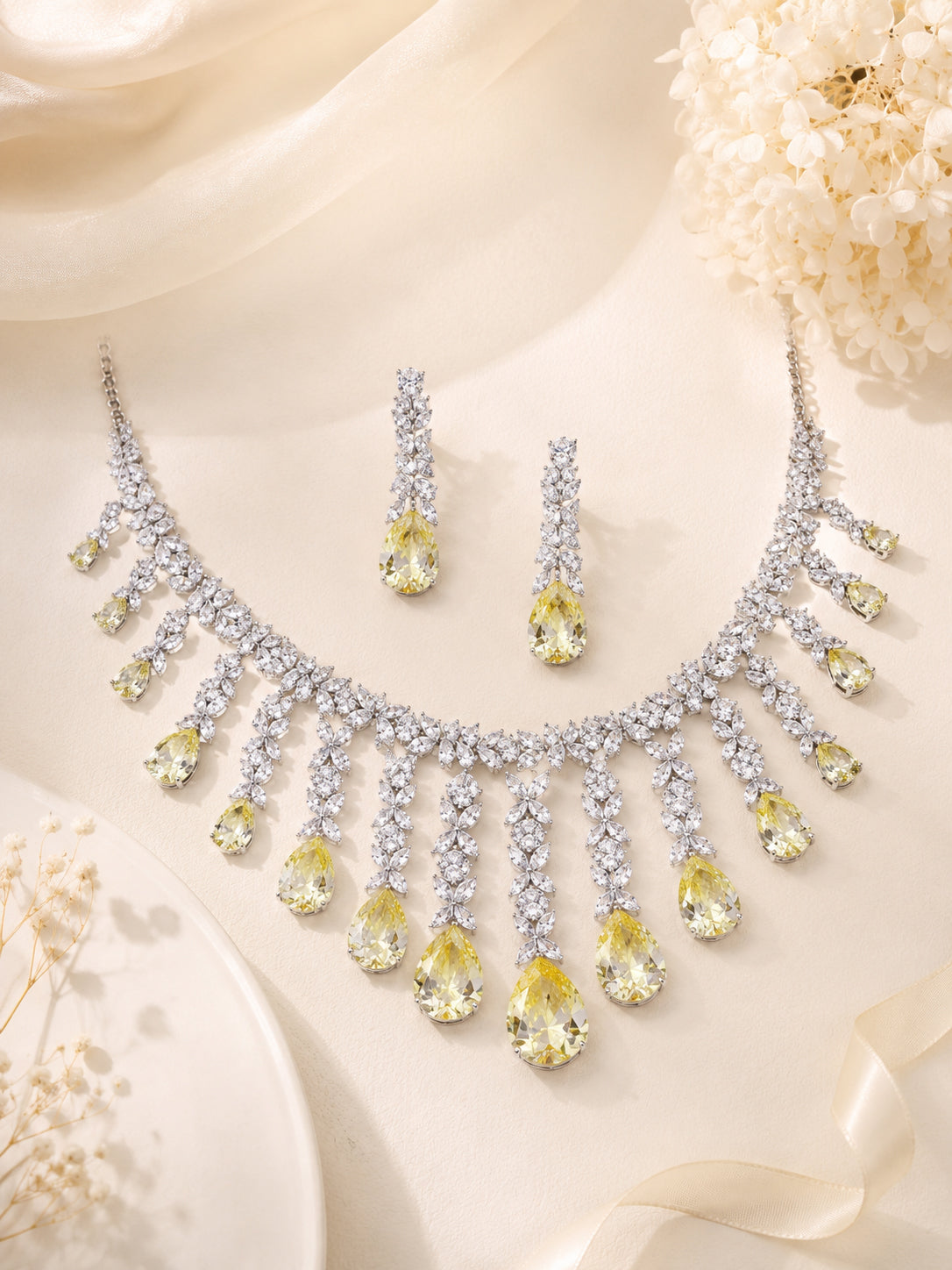 Aanura Yellow Teardrop Statement Necklace Set