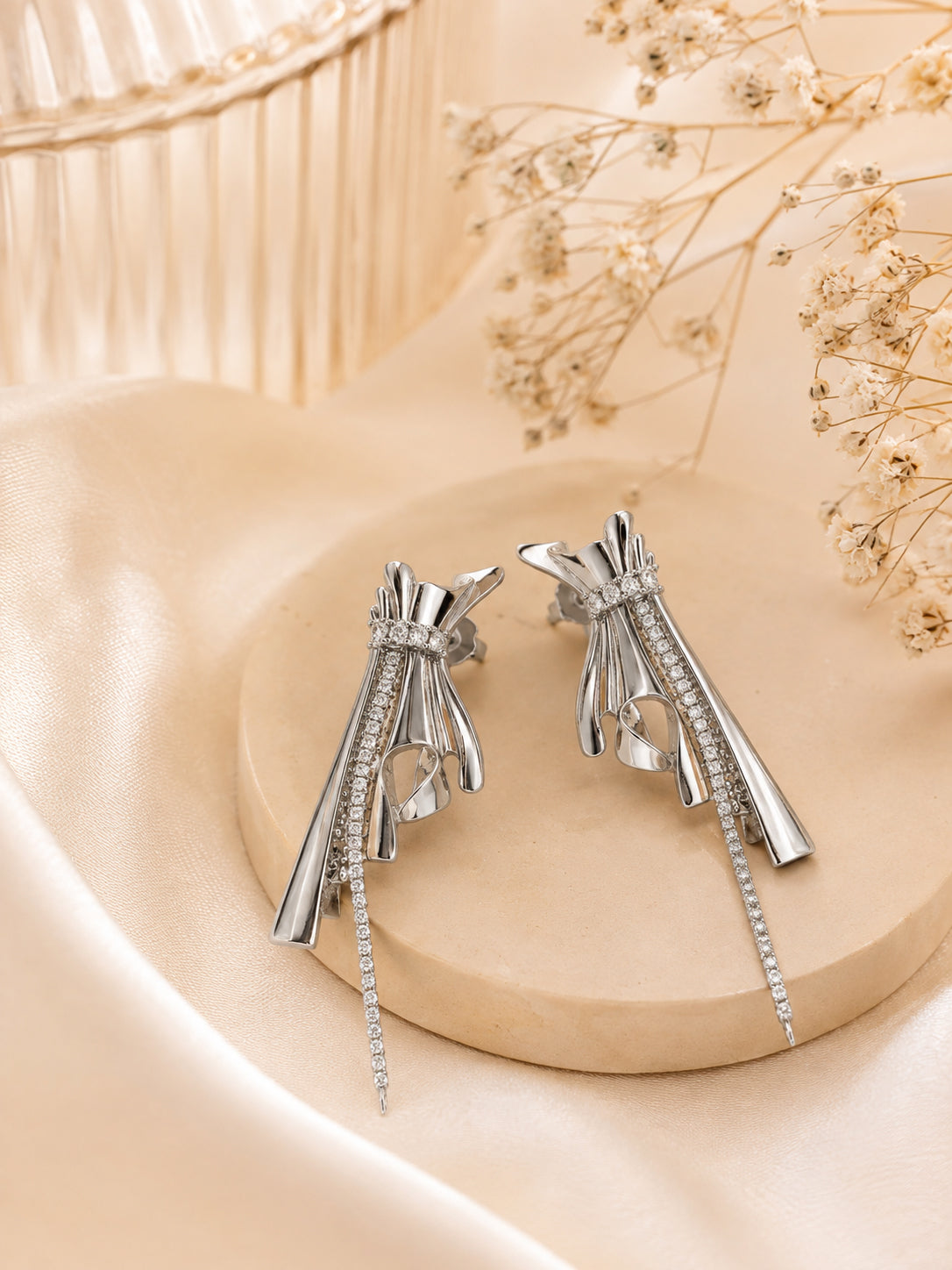 Aanura Silver Crystal Glam Earrings