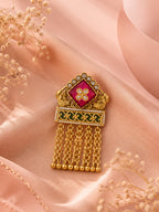 Aanura Gold-Plated Green Kundan Tassel Ring