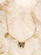 Aanura Gold Charm Necklace with Bow & Butterfly
