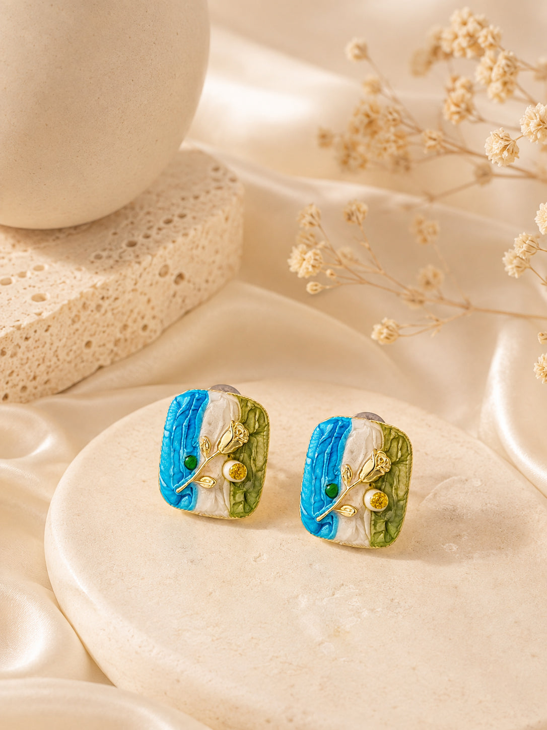 Aanura Enamel Rose Garden Stud Earrings